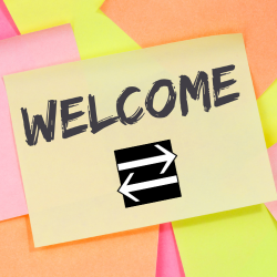  post-it notes with the word 'welcome' and the urban-suburban logo